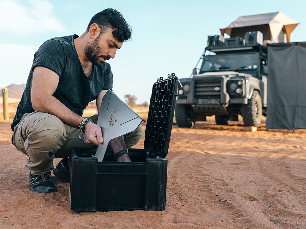 Space saver.The grill folds down and fits perfectly within the Wolf Pack Pro.