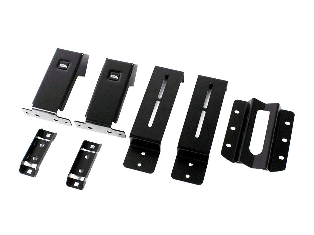 LOAD BED RACK SIDE MOUNT FOR BIKE CARRIER BY FRONT RUNNER comes with 2 x Top Mounts Plates, 2 x Bottom Mount Plates, 2 x Leg Clamps, 1 x Extension Plate, Installation Hardware, Fitting Instructions