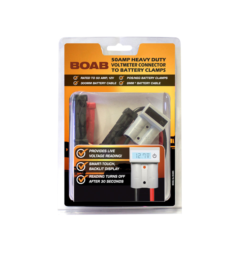 50Amp Heavy-Duty Connector to Pos/Neg Battery Clamps, 300mm Cable - by BOAB