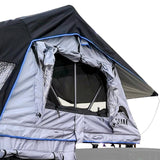 Guana Equipment Nosara 55" Person Roof Top Tent Setup With Annex - Rolled Up Side Window View
