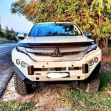 Piak No Loop sleek bullbar with underbody bash plates and tow points on Mitsubishi Triton Front View