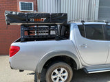 Ozroo Tub Rack Mounted on Mitsubishi w Rooftop Tent Side View