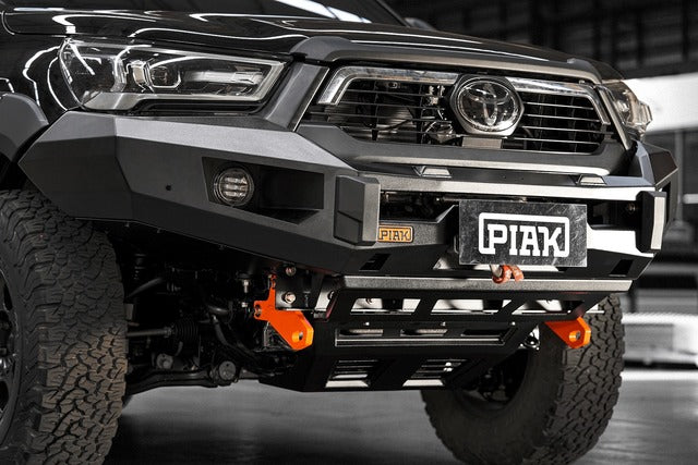 PIAK Elite Non Loop Bar for Toyota Hilux 2020+ - Orange Tow Points and Black Underbody protection plate