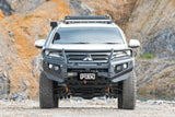 Piak Elite 3-Loop Bullbar For Mitsubishi Pajero Sport QF 2020-Current with black underbody protection plate and orange tow points
