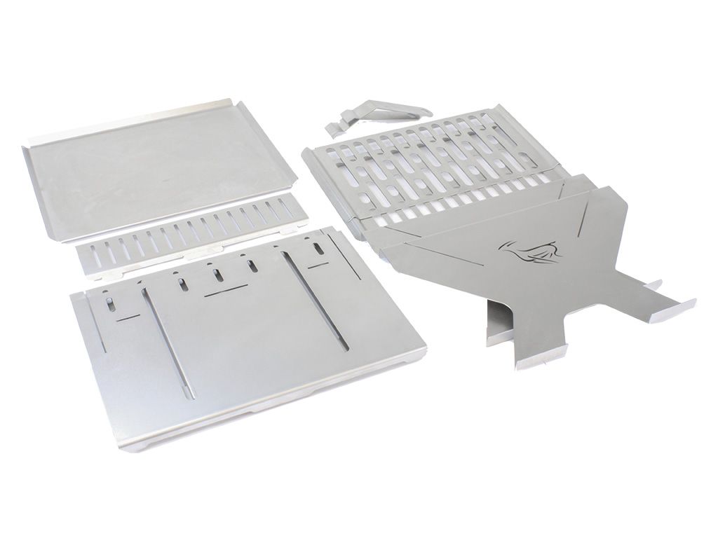 A Box Braai/BBQ Grill that is designed to pack flat at 1.5 inches / 38mm thick.